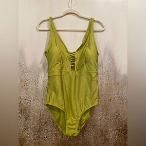 Catherine Malandrino Lace Up Front One Piece Swimsuit in a Lime Green (Size L)